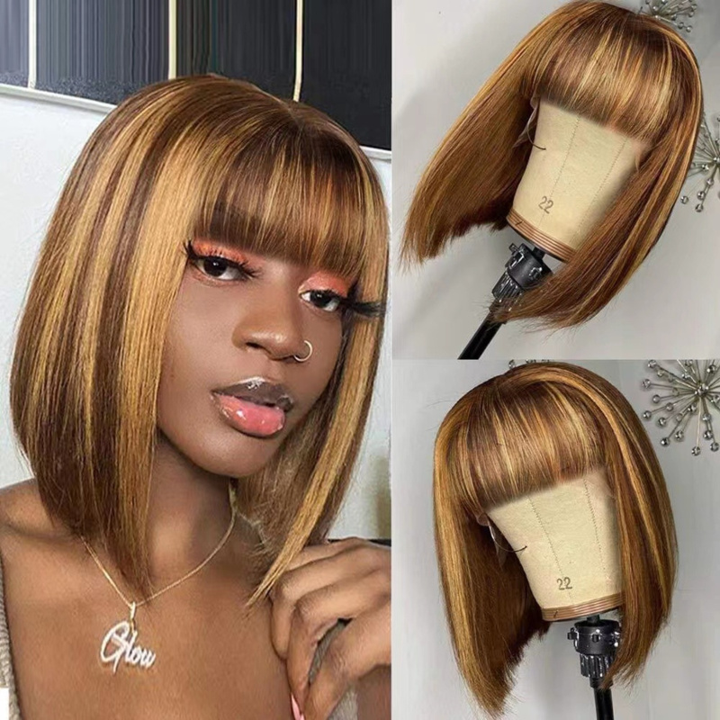 Wig Fiber Net - Peluca corta para mujer con flequillo,